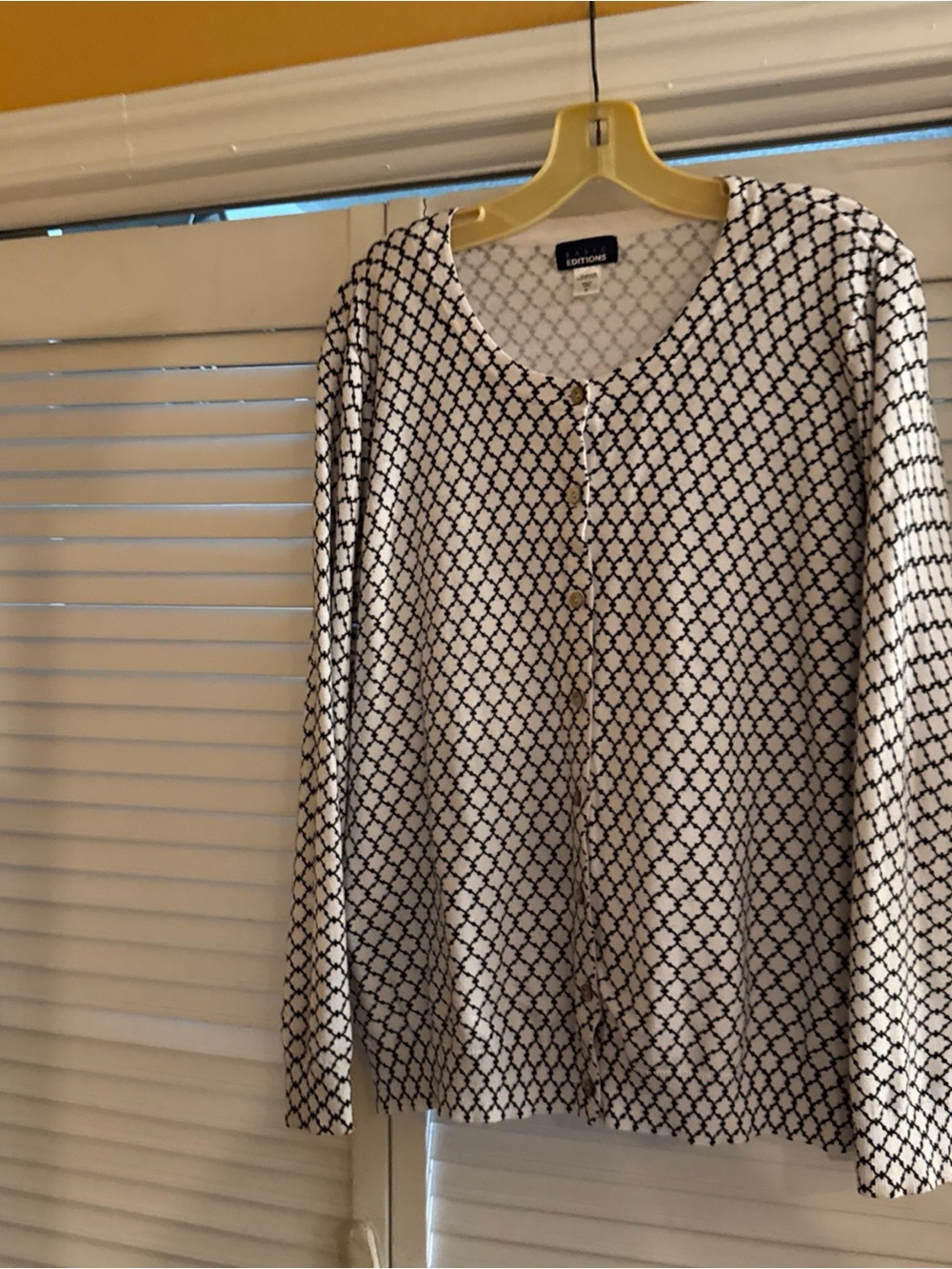 Basic Editions Black and White Geometric Button-Front Cardigan
